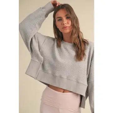Waffle Knit Oversized Long Sleeve Top