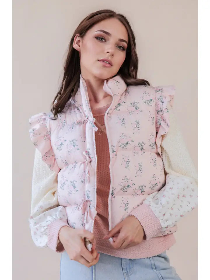 Pastel Bloom Puffer Vest