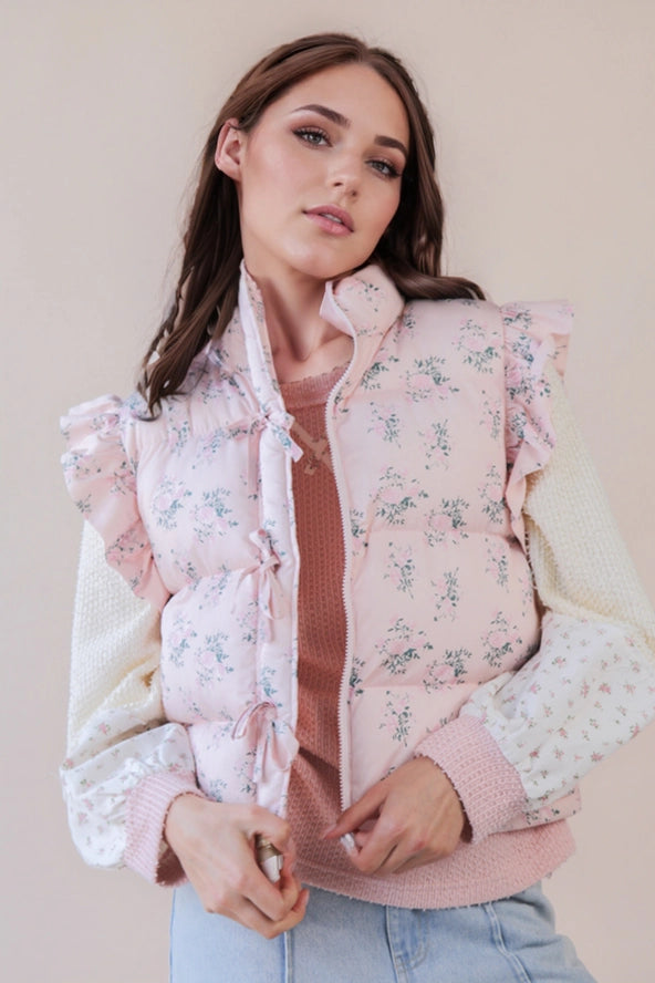 Pastel Bloom Puffer Vest