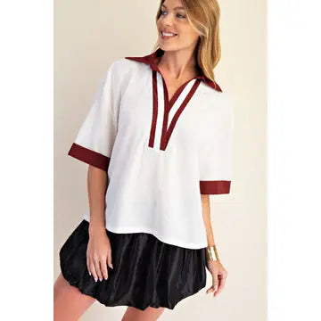 V Neck Collar Short Sleeve Top