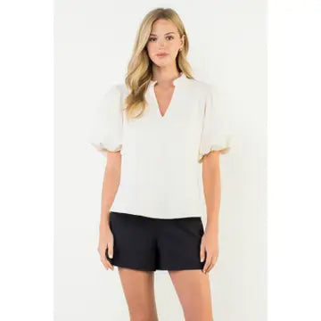 Puff Sleeve V-Neck Textured Top