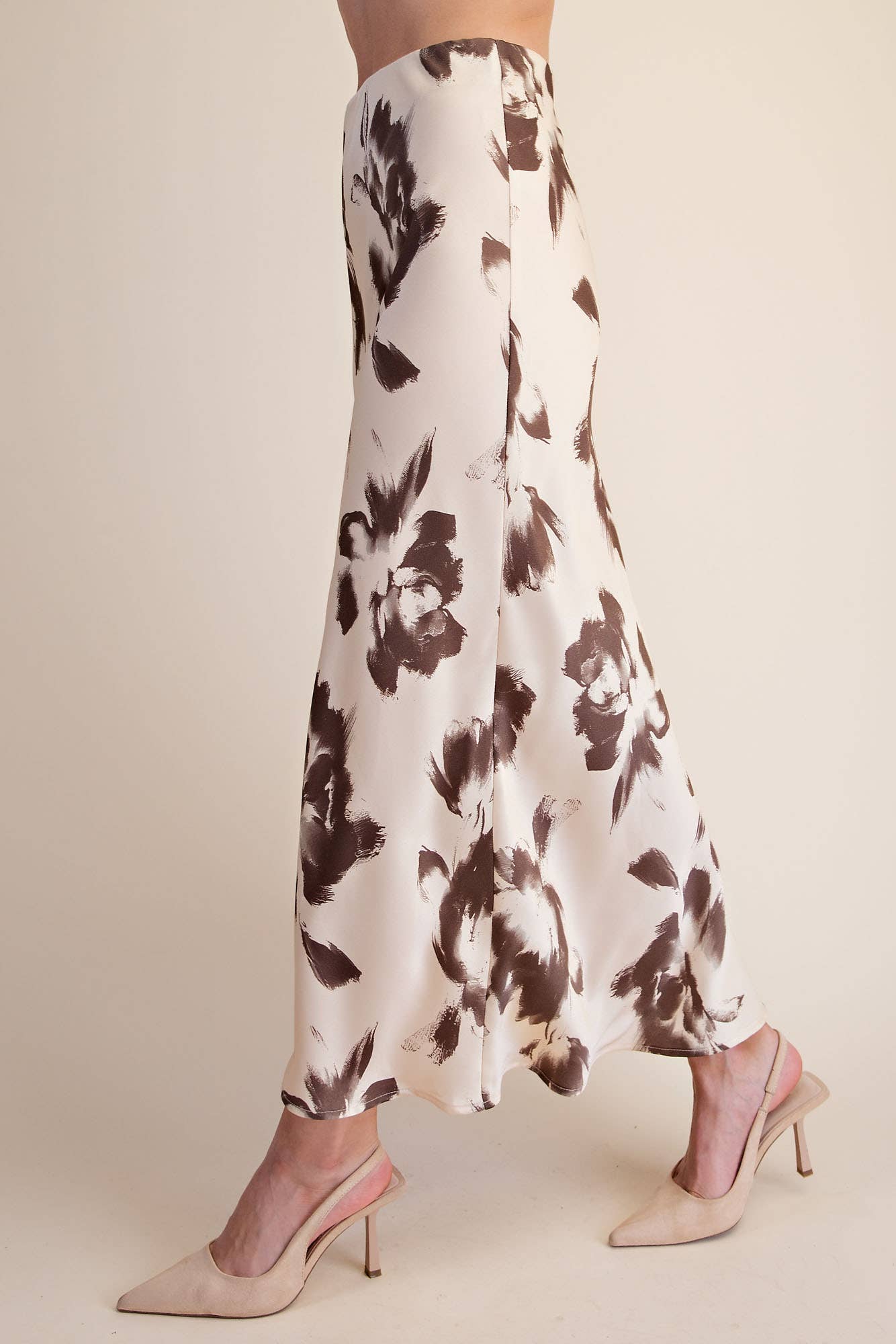 Satin Midi Skirt With Waist Elastic Band
