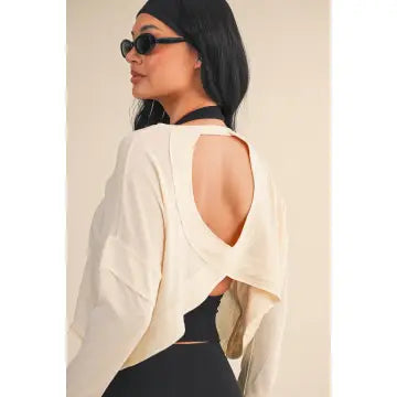 Cotton Slub Cutout Back Long Sleeve Layering Top