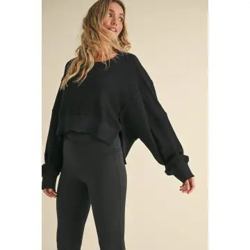 Waffle Knit Oversized Long Sleeve Top