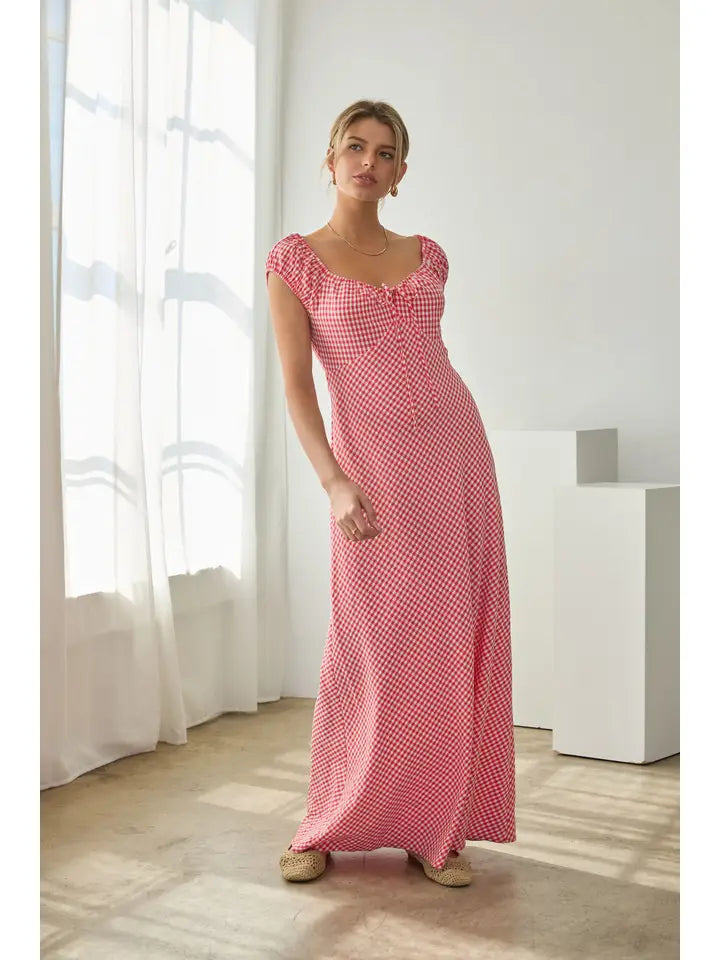 Gingham Maxi Dress with Front Tie