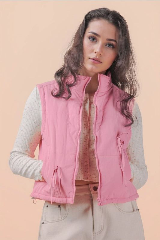 Mock Neck Puffer Tie Vest