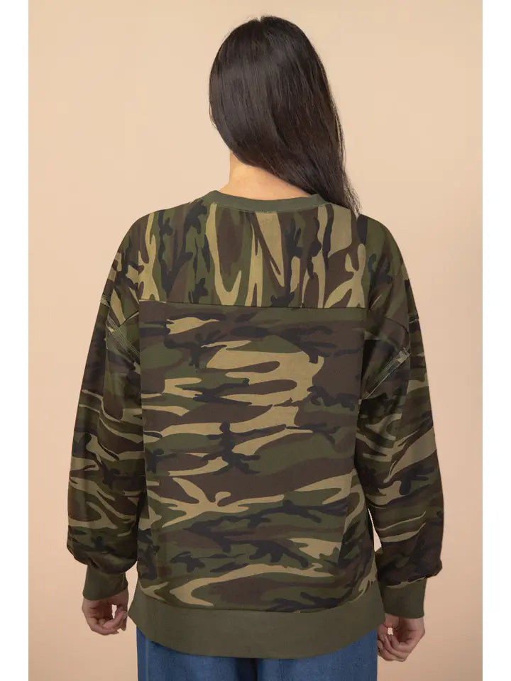 Leopard & Camo Printed Knit Casual Top