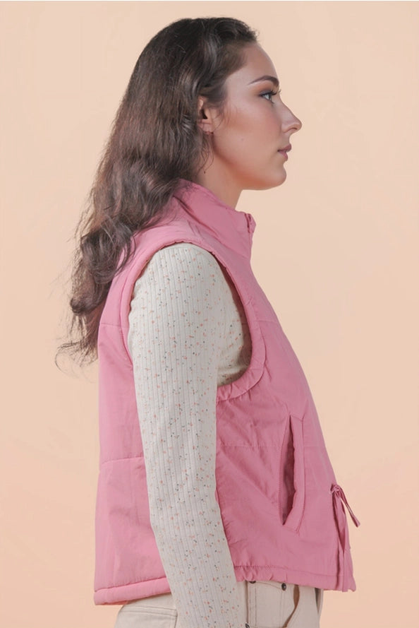 Mock Neck Puffer Tie Vest