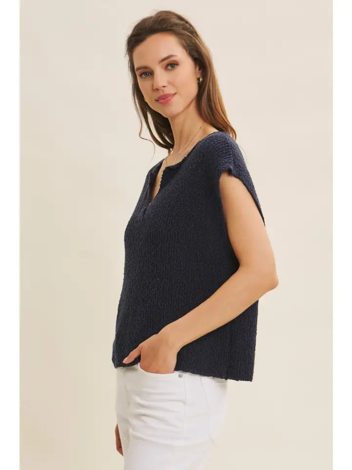 Effortless Layering Relaxed Fit Cotton Slub Sweater Top