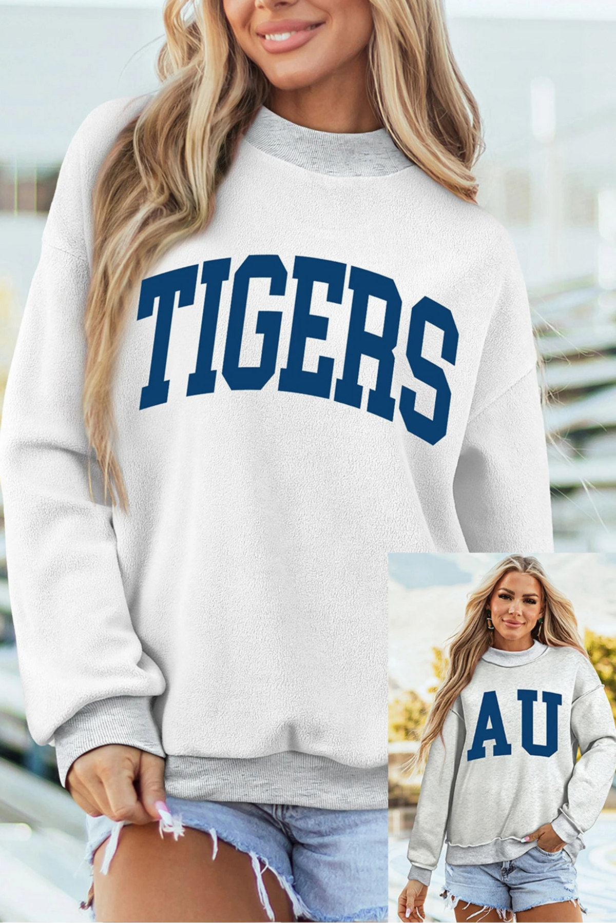 Light Grey AU/ TIGERS Reversible Printed Mock Neck Sweatshirt