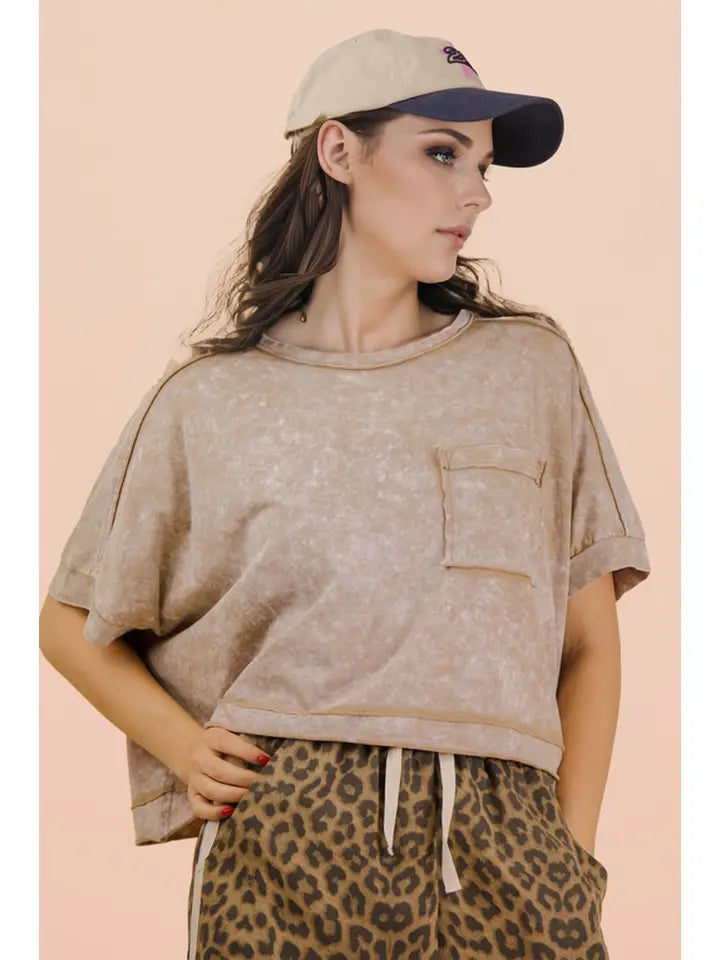 Mineral Wash Washed Crop Knit Top