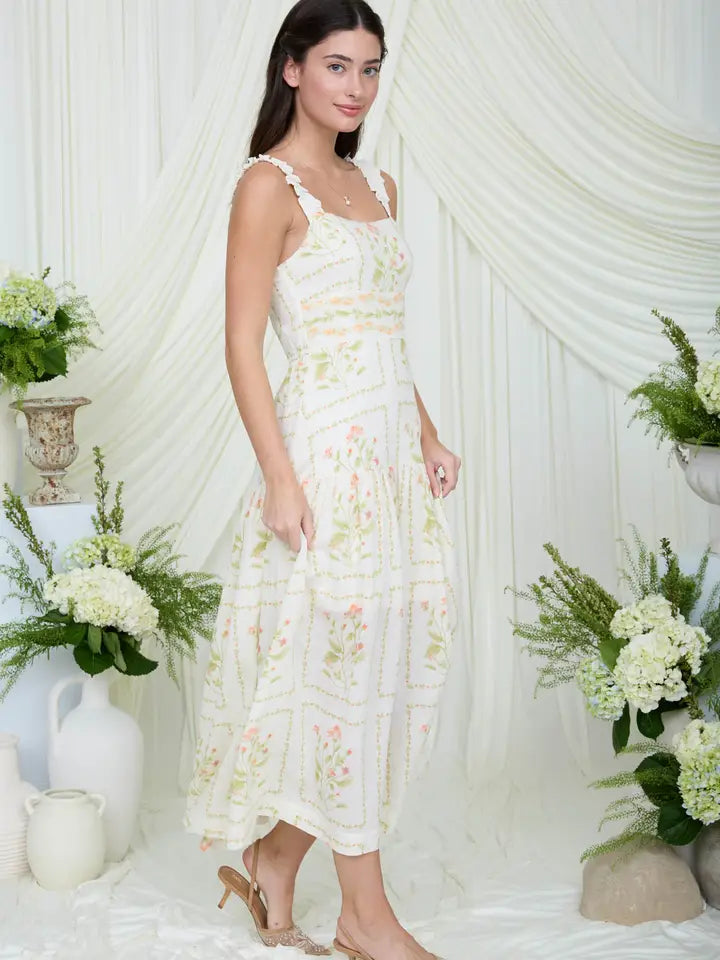 Floral Drop Waist Sleeveless Midi Dress