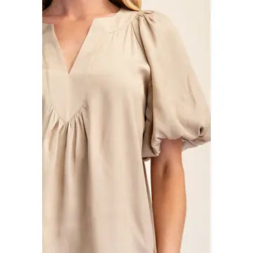 V-Neck Placket Balloon Sleeve Top