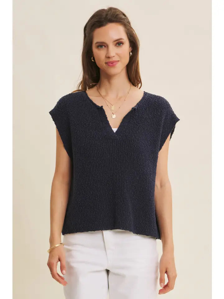 Effortless Layering Relaxed Fit Cotton Slub Sweater Top