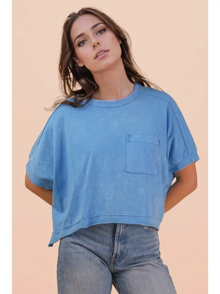 Mineral Wash Washed Crop Knit Top
