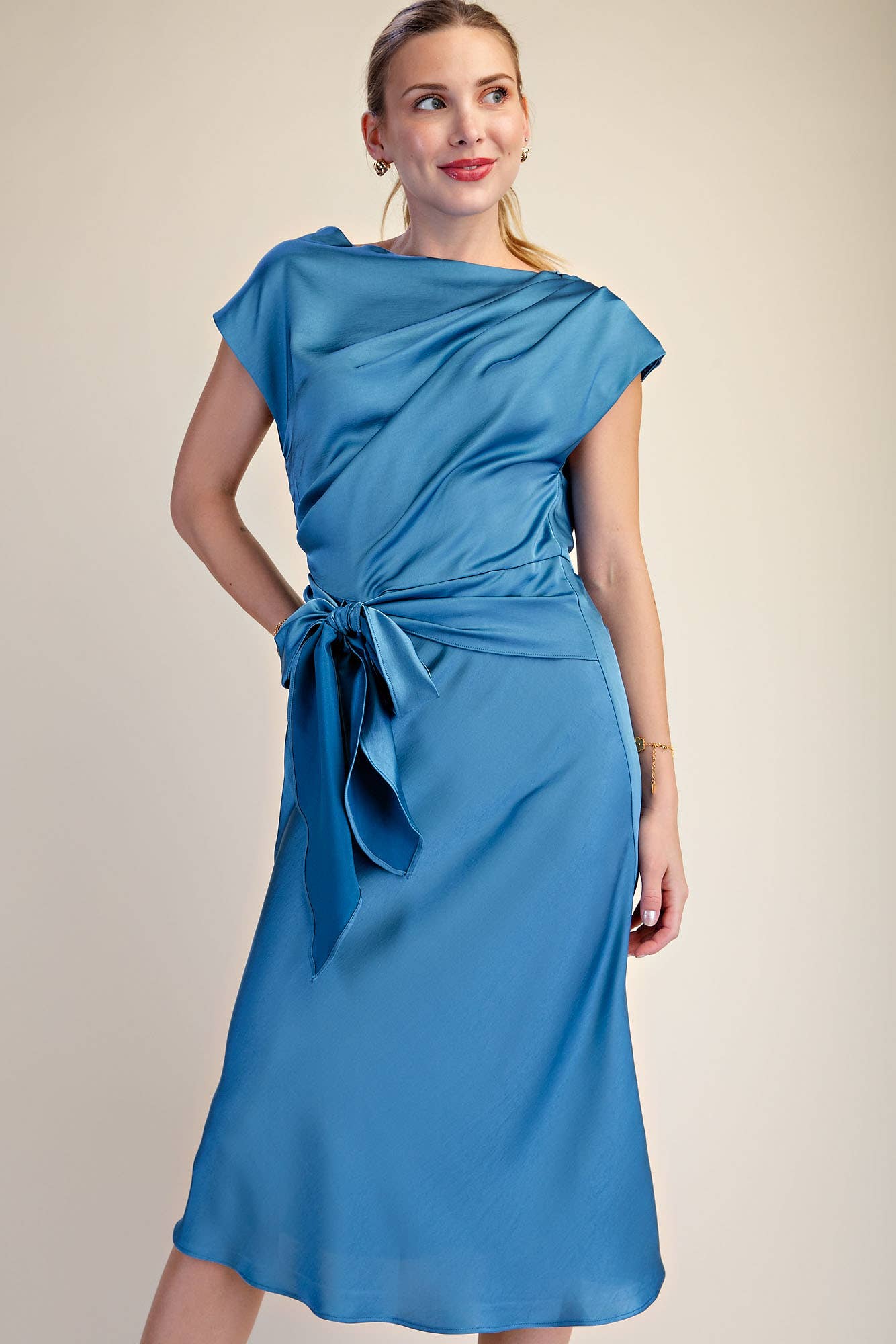 Asymmetrical Dress Waist Tie Midi Length