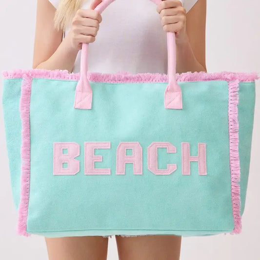 Terry Cloth Fringe Beach Tote Bag