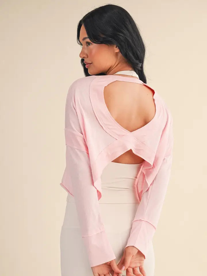 Cotton Slub Cutout Back Long Sleeve Layering Top