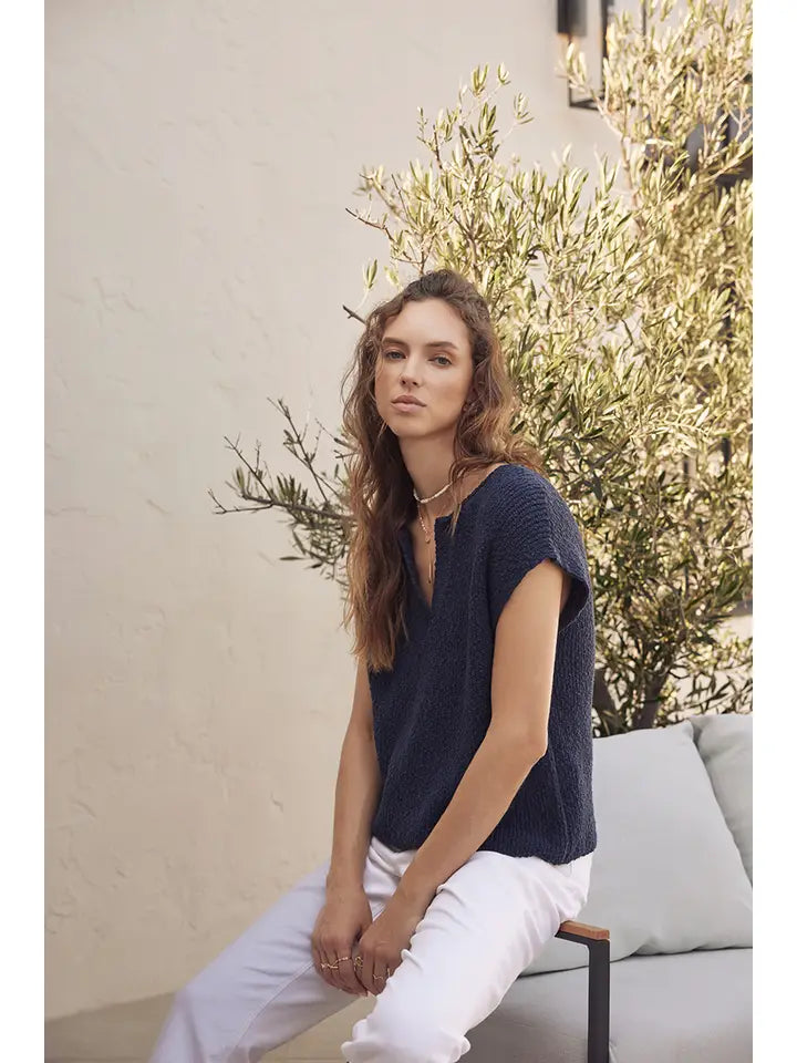 Effortless Layering Relaxed Fit Cotton Slub Sweater Top