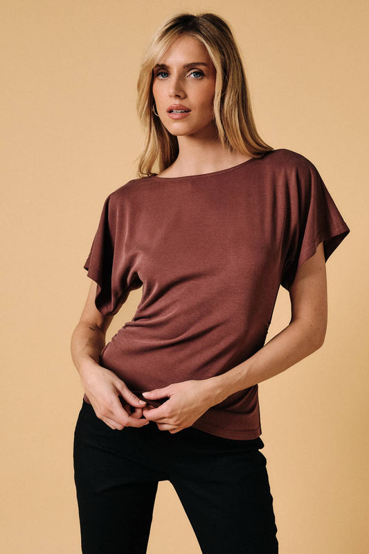 BOAT NECK WIDE HALF SLEEVE KNIT TOP
