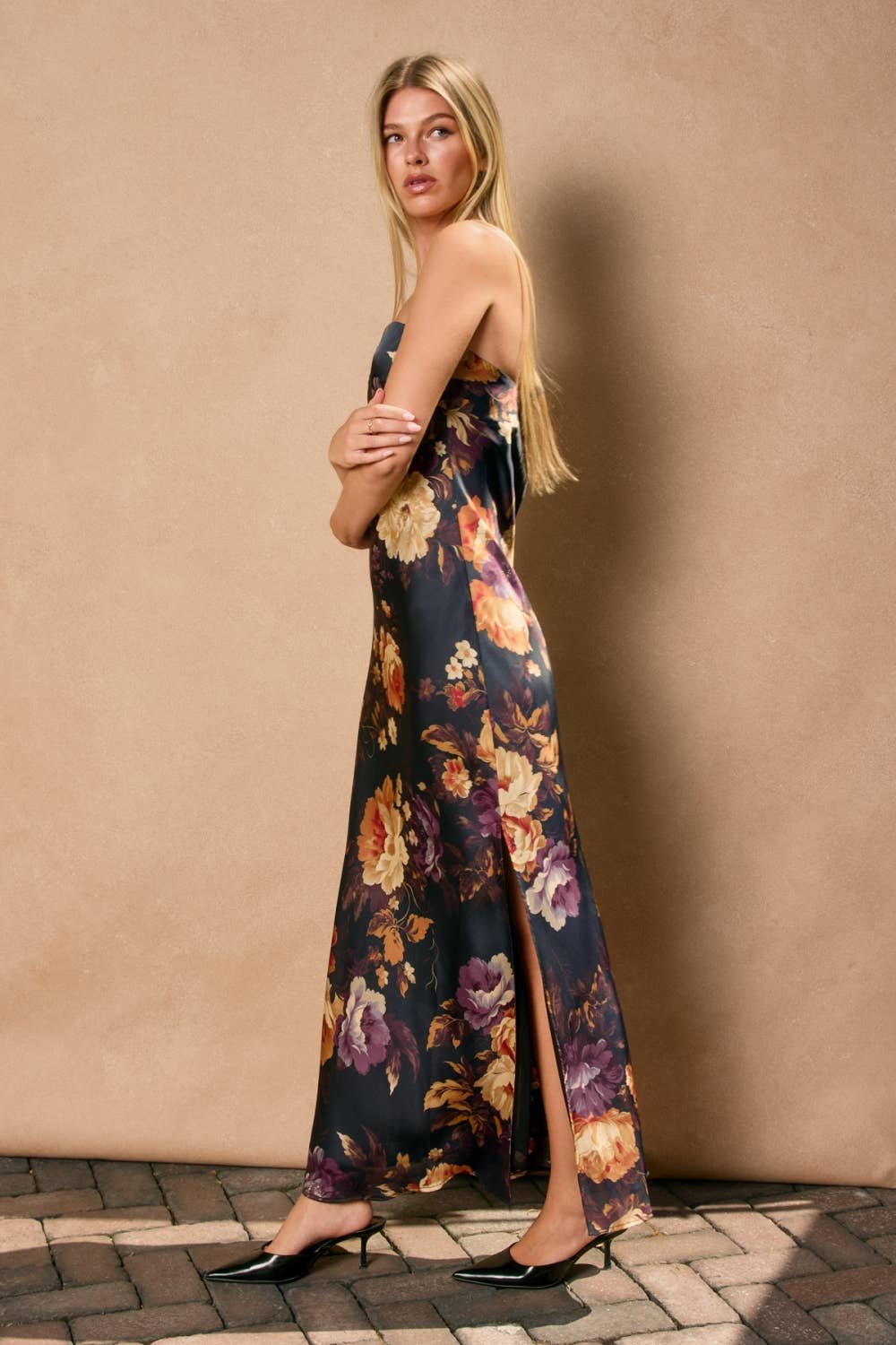 Hidden Haven Strapless Bias Cut Maxi Dress