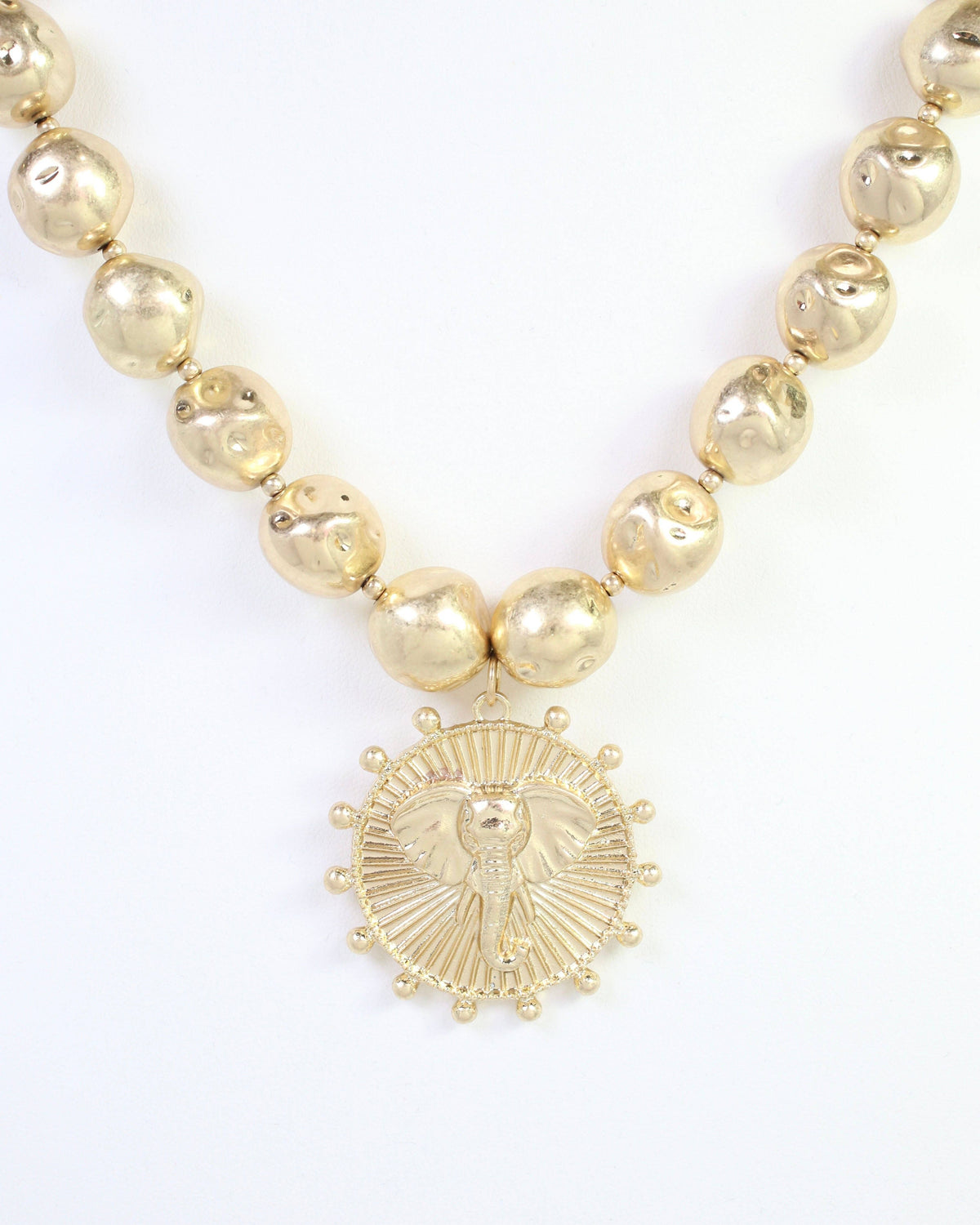 Carmen Beaded Coin Necklace-Elephant Worn Gold
