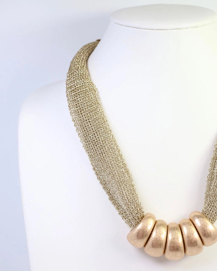 Utica Mesh Beaded Necklace Worn Gold
