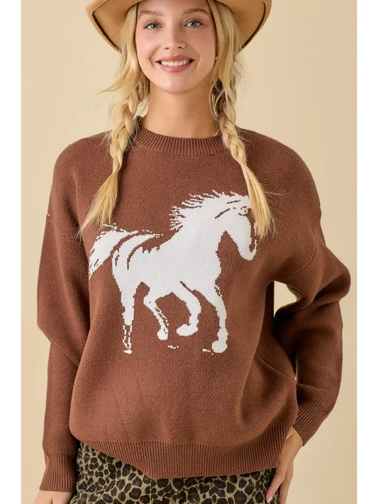 Horse Print Long Sleeve Sweater Knit