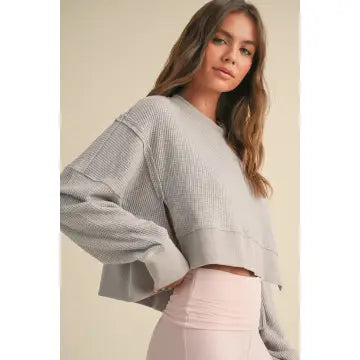 Waffle Knit Oversized Long Sleeve Top