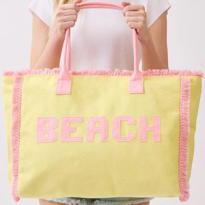 Terry Cloth Fringe Beach Tote Bag