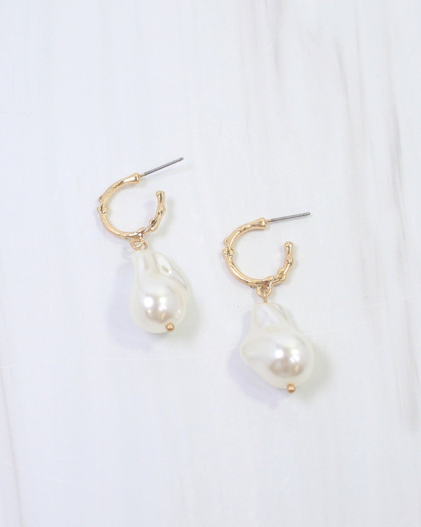 Bernice Pearl Huggie Hoop Earring Worn Gold
