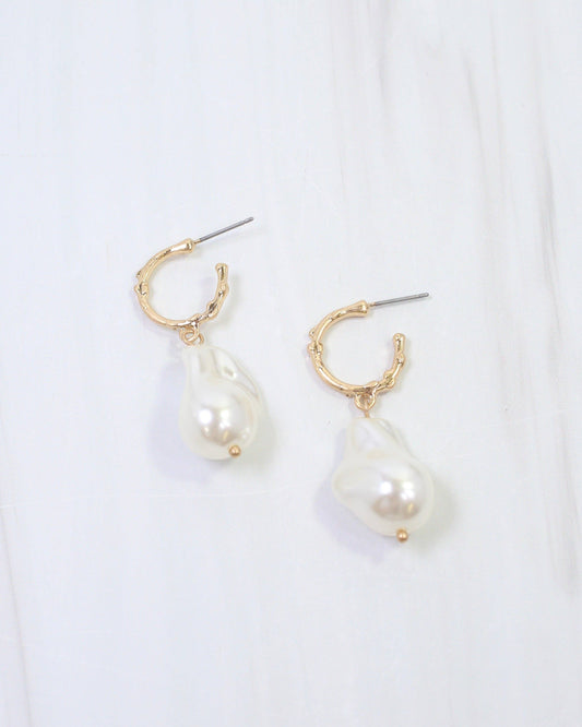 Bernice Pearl Huggie Hoop Earring Worn Gold
