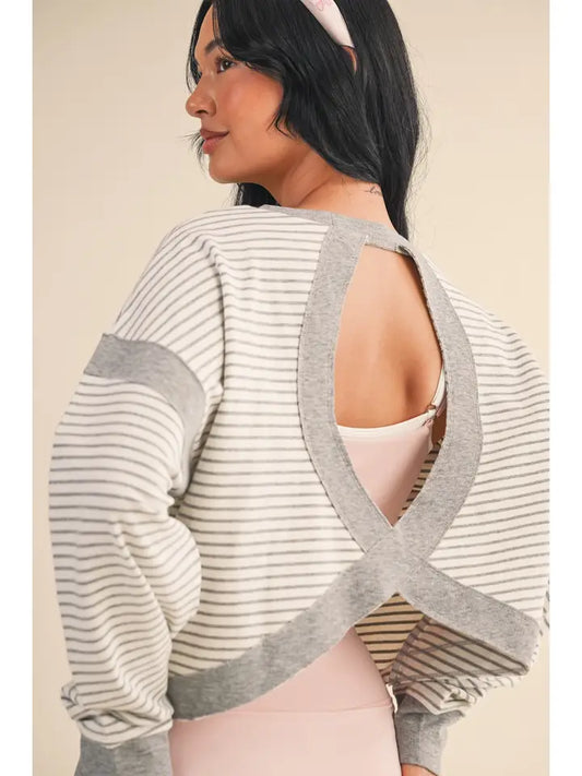 Striped Cutout Back Layering Sweatshirt