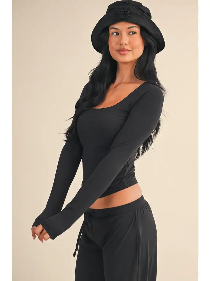 Soft Knit Jersey Square Neck Long Sleeve Top