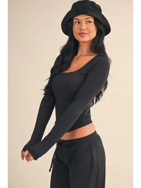 Soft Knit Jersey Square Neck Long Sleeve Top