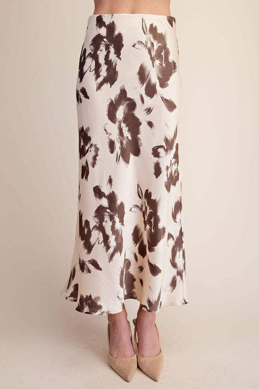Satin Midi Skirt With Waist Elastic Band