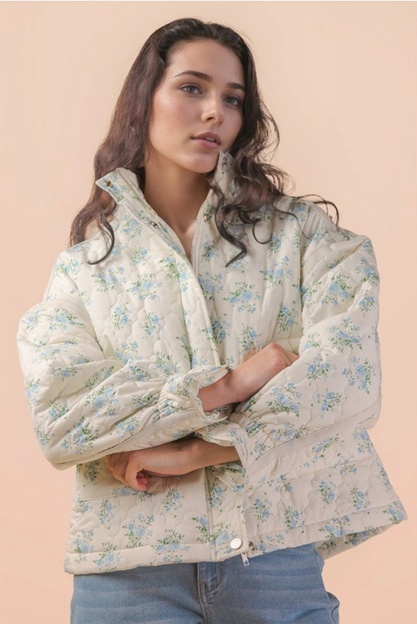 Blue Meadow Quilted Oversized Jacket
