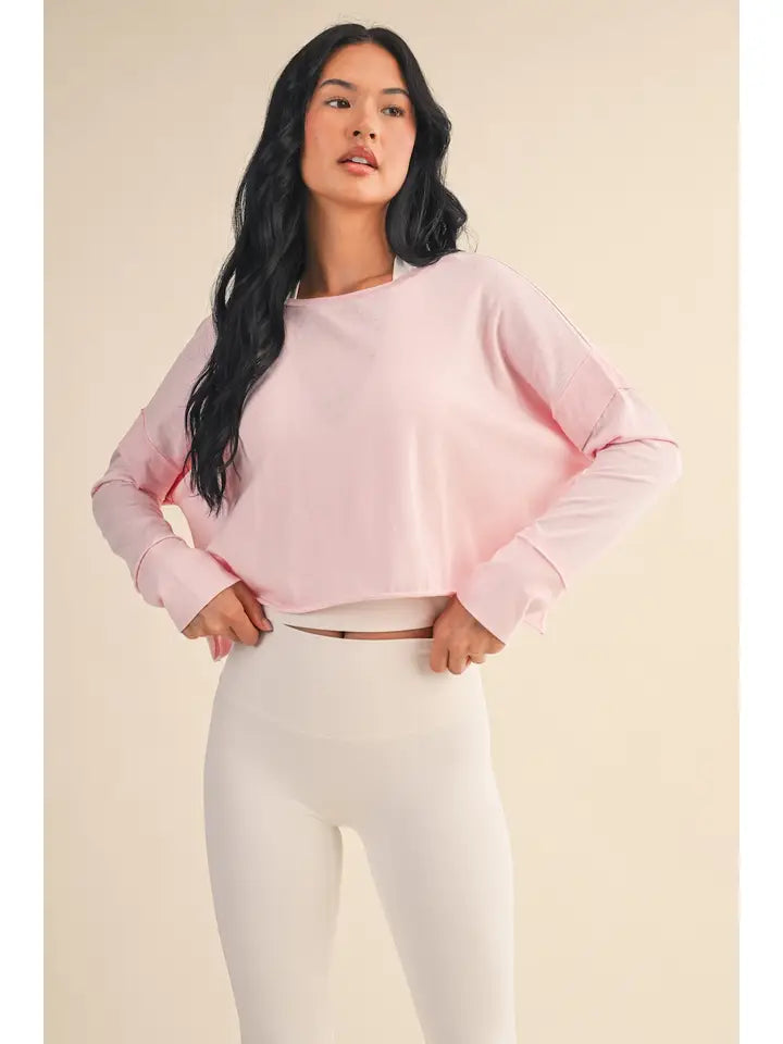 Cotton Slub Cutout Back Long Sleeve Layering Top