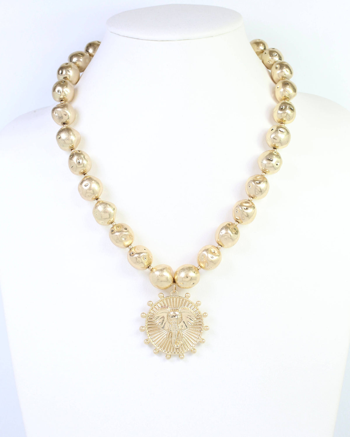Carmen Beaded Coin Necklace-Elephant Worn Gold