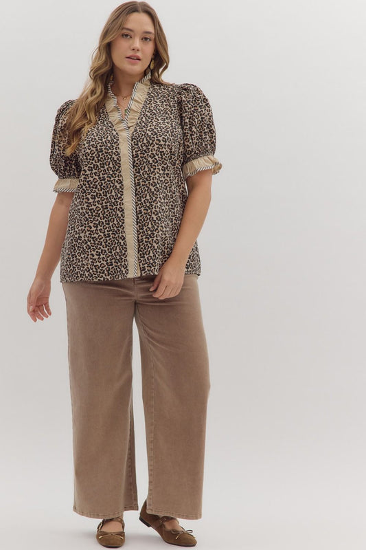 Leopard Print Puff Sleeve Top