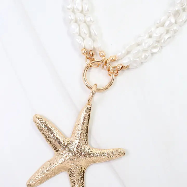 Triton Layered Pearl Starfish Necklace Cream