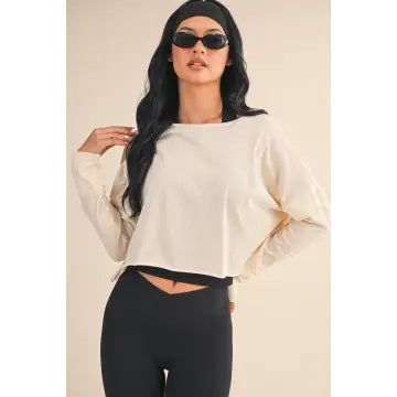 Cotton Slub Cutout Back Long Sleeve Layering Top