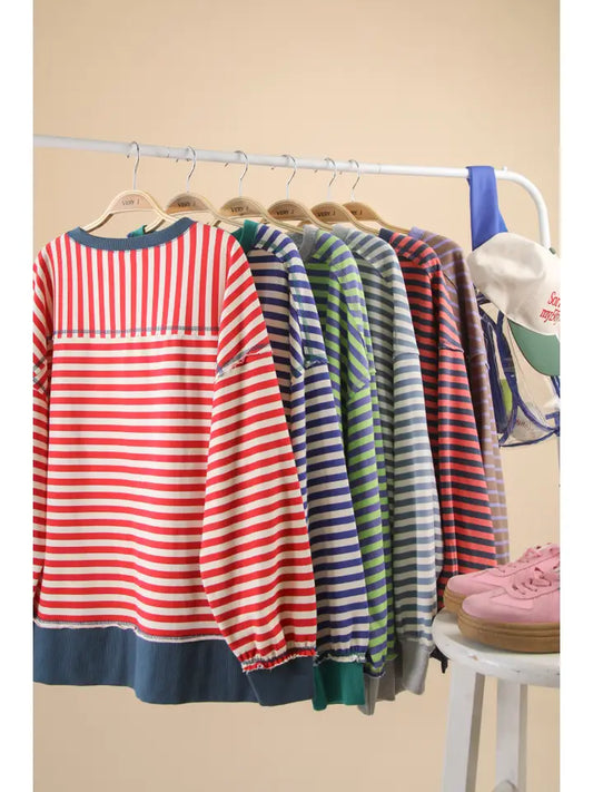 Stripe Comfy Casual Oversized Knit Top