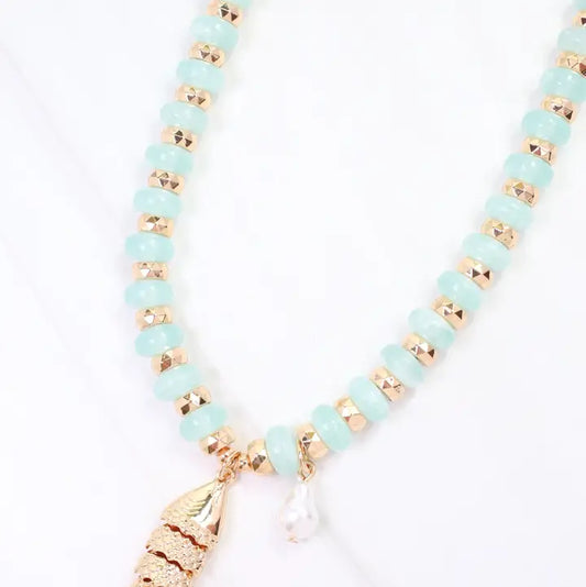 River Beaded Fish Necklace Mint