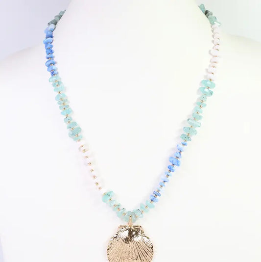 Asheville Beaded Necklace with Shell Blue Multi