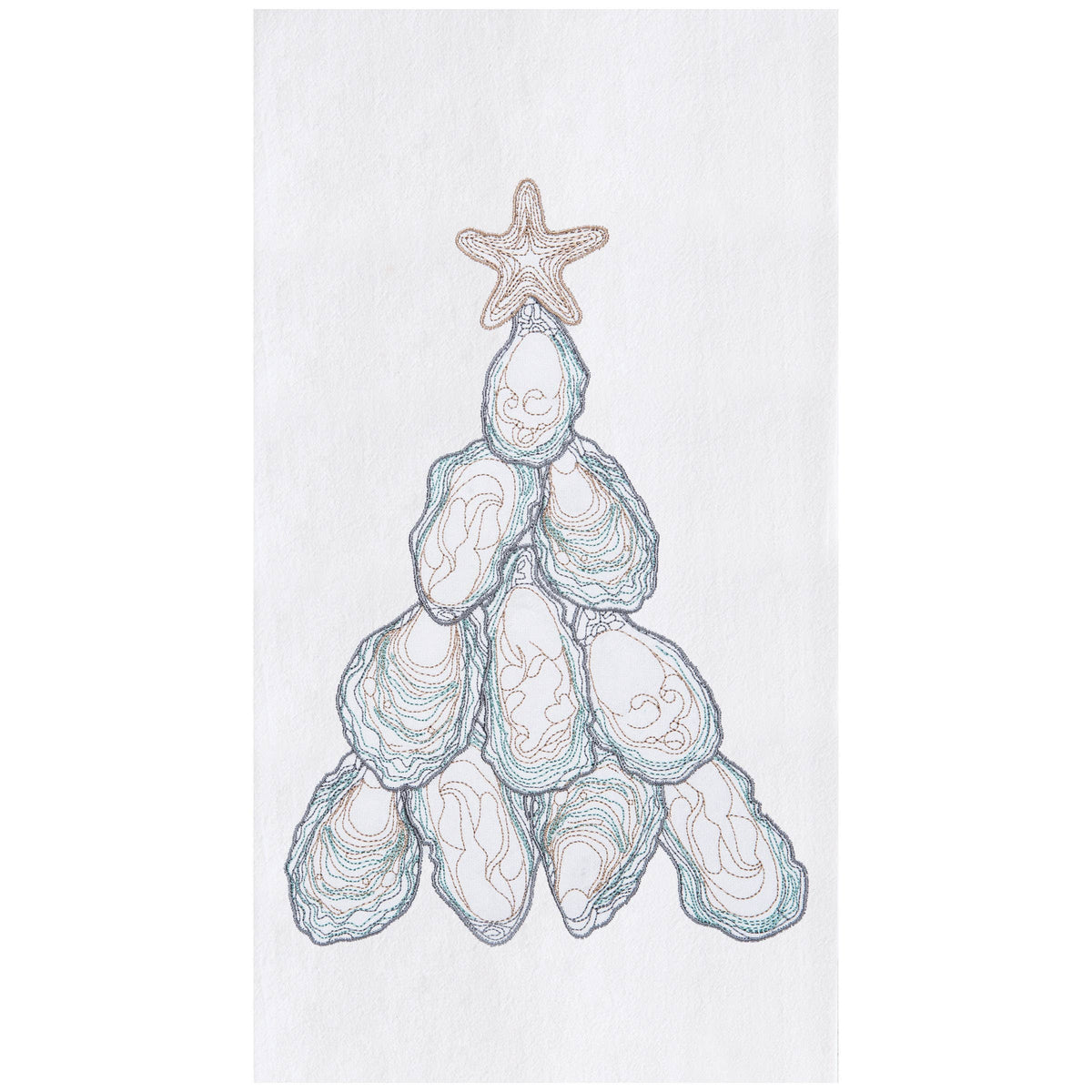Coastal Oyster Tree Christmas Kitchen Towel