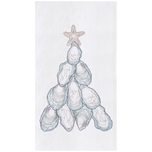 Coastal Oyster Tree Christmas Kitchen Towel