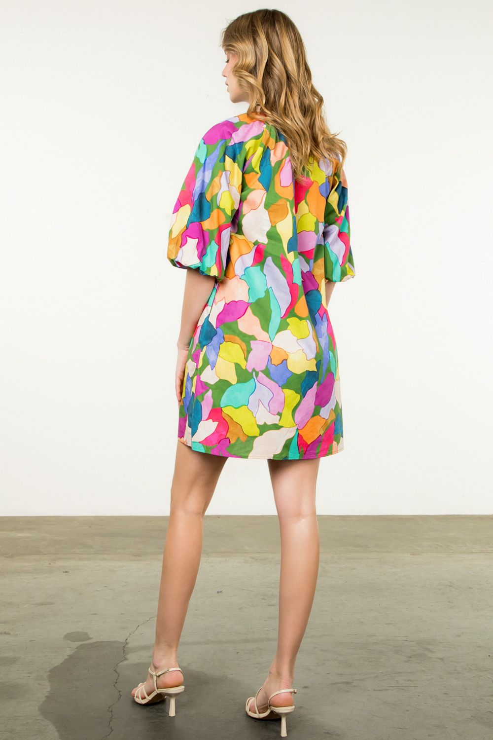 Puff Sleeve Multi Color Dress
