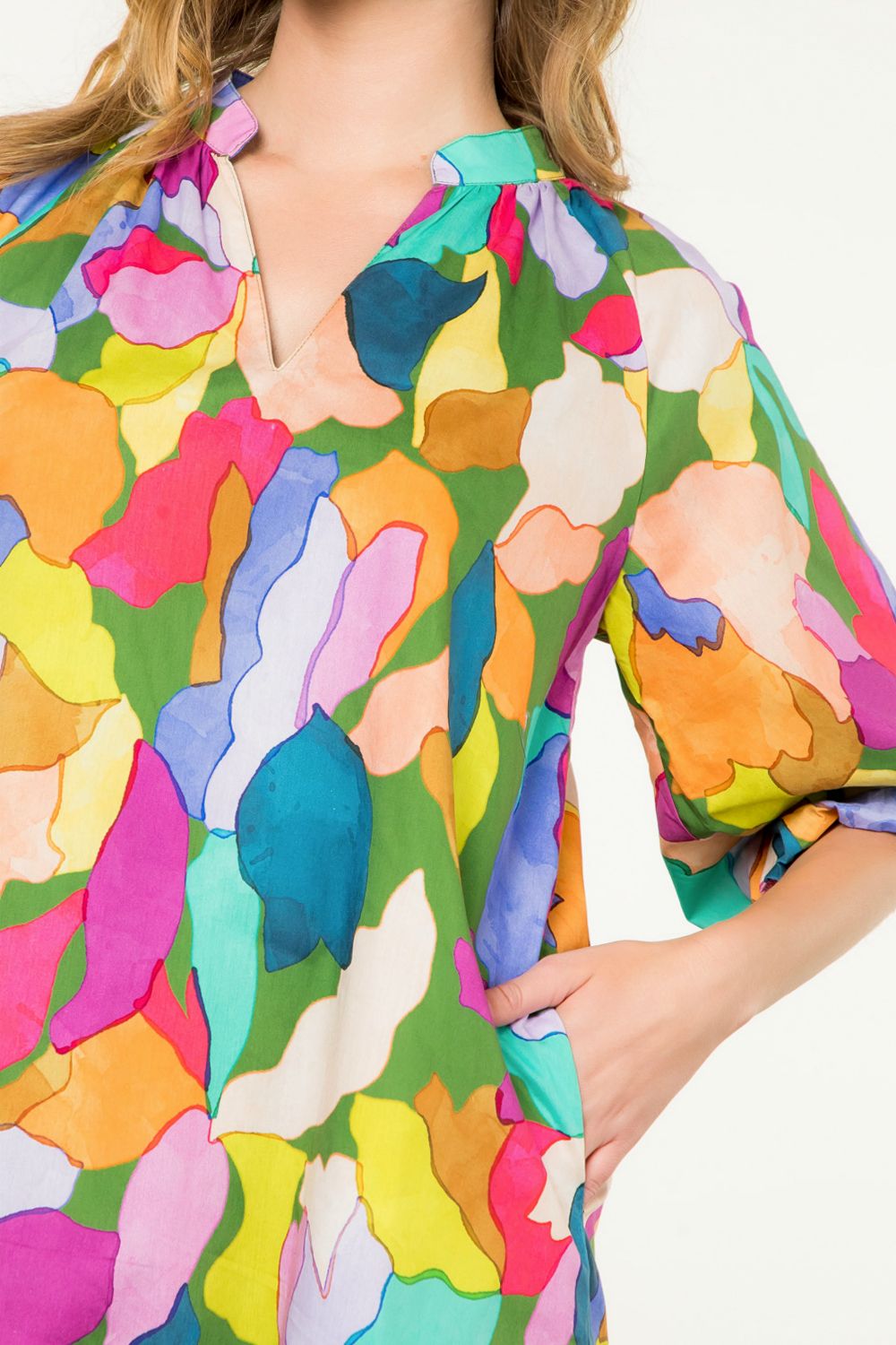 Puff Sleeve Multi Color Dress