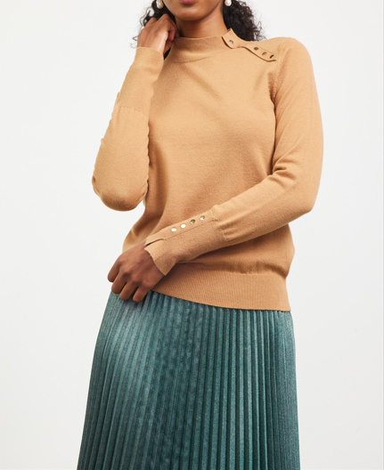 Mock Neck Button Sweater